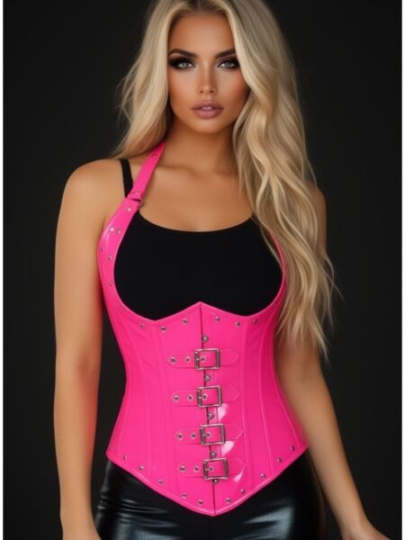 Top Drawer Steel Boned Hot Pink Patent PVC Vinyl Underbust Corset Top — Pleasure Zone Houston