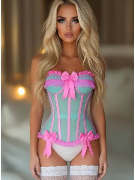 Top Drawer Steel Boned Mint/Pink Mesh Underwire Bustier Corset