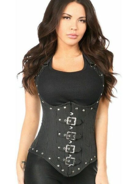 LIMITED EDITION Top Drawer Steel Boned Pinstripe Underbust Corset w/Buckling — Pleasure Zone Houston