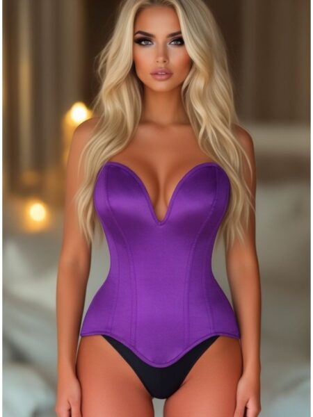 Top Drawer Steel Boned Purple Satin Plunge Neckline Overbust Corset