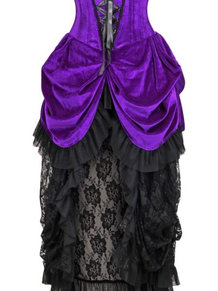 LIITED EDITION Top Drawer Steel Boned Purple Velvet Victorian Bustle Underbust Corset Dress — Pleasure Zone Houston