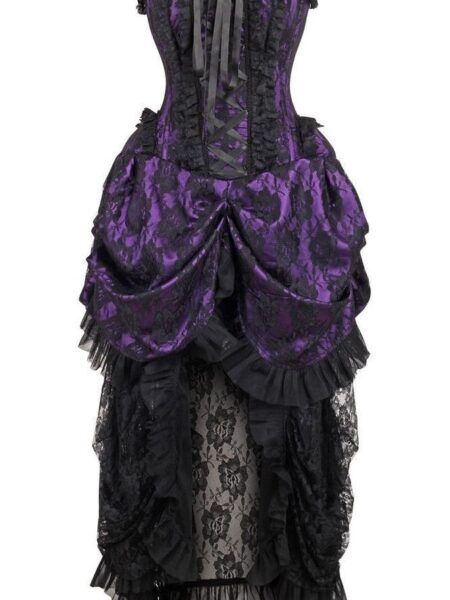 LIMITED EDITION Top Drawer Steel Boned Purple w/Black Lace Bustle Corset Dress — Pleasure Zone Houston