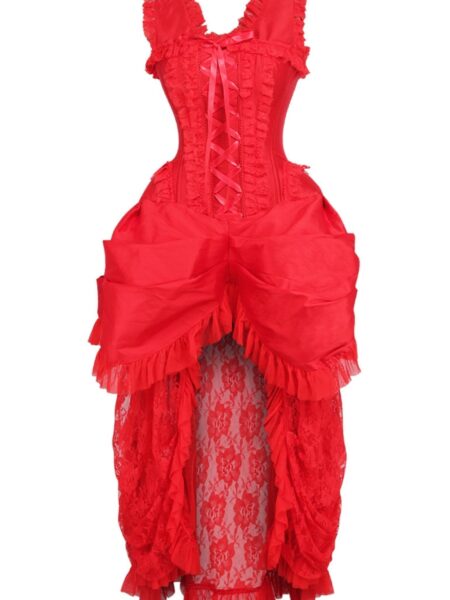 Top Drawer Steel Boned Red Lace Victorian Bustle Corset Dress