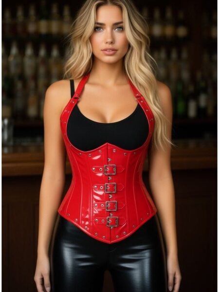 Top Drawer Steel Boned Red Patent PVC Vinyl Underbust Corset Top — Pleasure Zone Houston