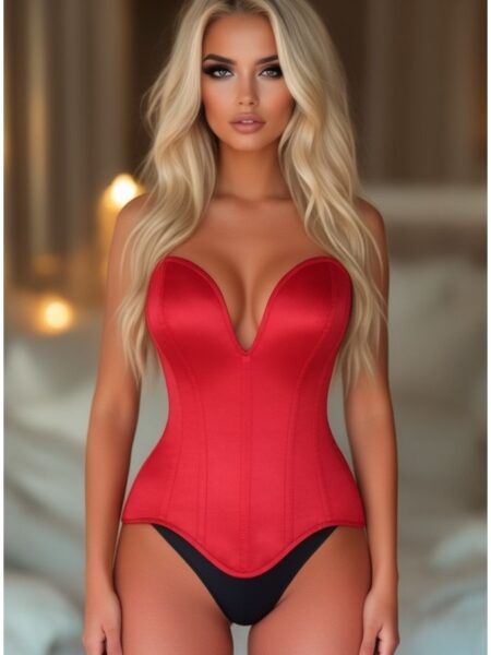 Top Drawer Steel Boned Red Satin Plunge Neckline Overbust Corset