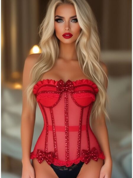 LIMITED EDITION Top Drawer Steel Boned Red Sequin Underwire Bustier Corset — Pleasure Zone Houston