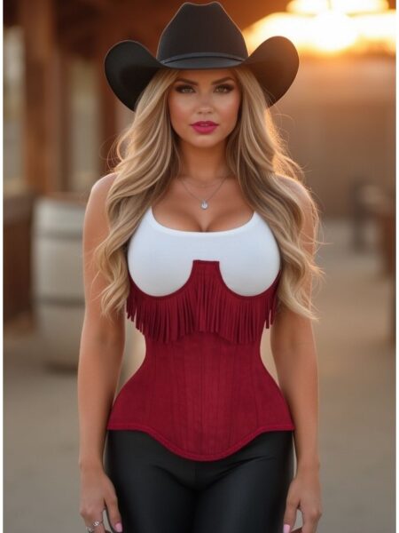 LIMITED EDITION Top Drawer Steel Boned Red Suede Underwire Underbust Corset Cincher w/Fringe
