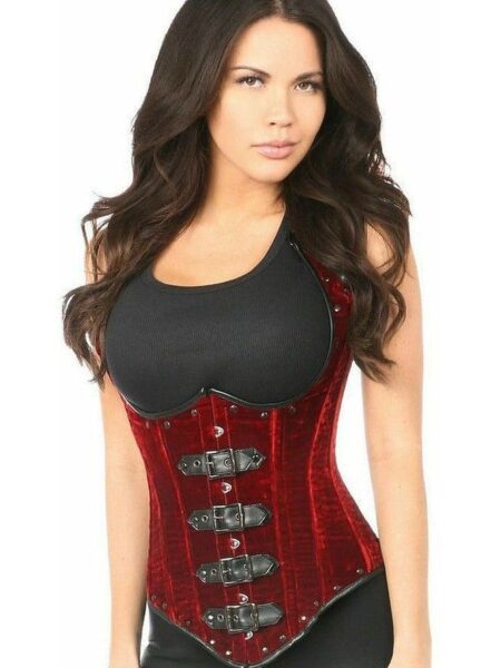 Top Drawer Steel Boned Red Velvet Underbust Corset w/Buckling — Pleasure Zone Houston