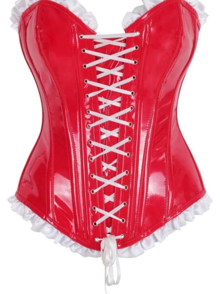 Top Drawer Steel Boned Red Vinyl PVC Patent Lace-Up Corset Top — Pleasure Zone Houston