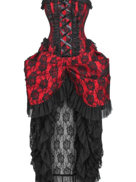 LIMITED EDITION Top Drawer Steel Boned Red w/Black Lace Bustle Corset Dress