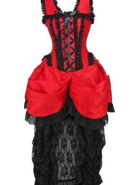 Top Drawer Steel Boned Red/Black Lace Victorian Bustle Corset Dress — Pleasure Zone Houston
