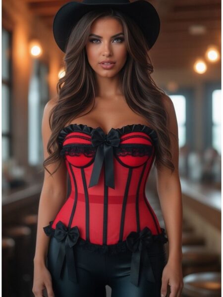 Top Drawer Steel Boned Red/Black Mesh Underwire Bustier Corset