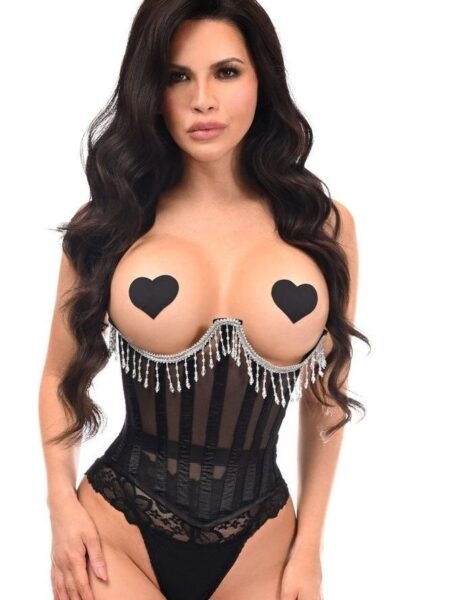 LIMITED EDITION Top Drawer Steel Boned Sheer Underwire Waist Cincher w/Fringe