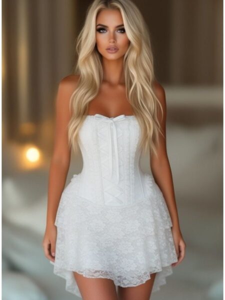 Top Drawer Steel Boned Strapless White Lace Victorian Corset Dress — Pleasure Zone Houston
