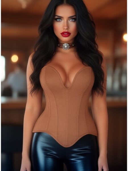 LIMITED EDITION Top Drawer Steel Boned Tan Suede Deep Plunge Overbust Corset Top