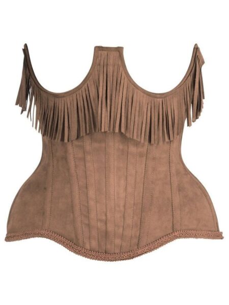 LIMITED EDITION Top Drawer Steel Boned Tan Suede Underwire Underbust Corset Cincher w/Fringe