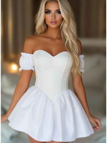 Top Drawer Steel Boned White Brocade & Taffeta Corset Dress — Pleasure Zone Houston