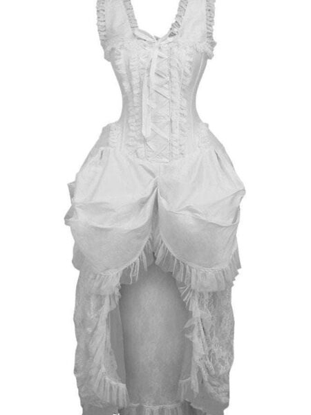 Top Drawer Steel Boned White Lace Victorian Bustle Corset Dress