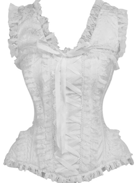 LIMITED EDITION Top Drawer White Brocade & Lace Steel Boned Corset w/Cap Sleeves — Pleasure Zone Houston
