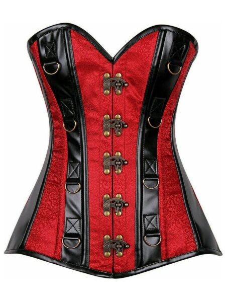 Top Drawer Wine Brocade & Faux Leather Steel Boned Corset — Pleasure Zone Houston