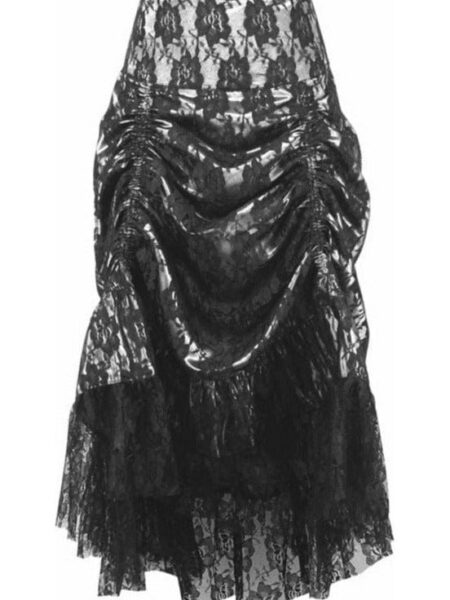 White w/Black Lace Overlay Ruched Bustle Skirt — Pleasure Zone Houston