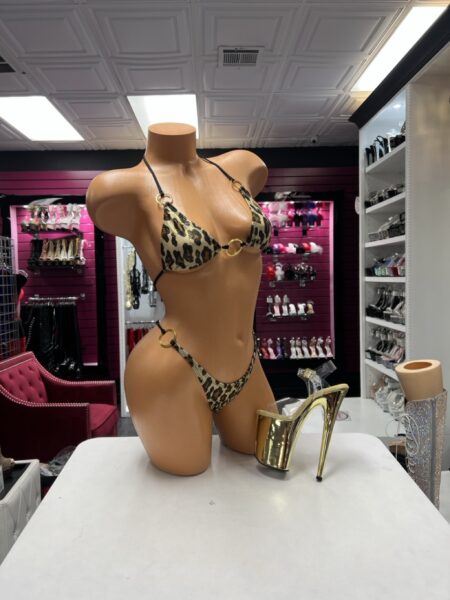 Leopard Ring Bikini Set with gold-tone ring accents and black straps