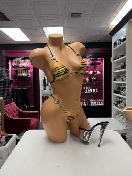 Tiger Ring Bikini Set gold and black two-piece with silver ring accents
