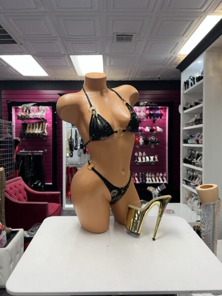 Cosmic Ring Bikini Set black and gold celestial two-piece with gold ring accents