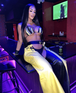 customer wearing a chaps set from pleasure zone houston